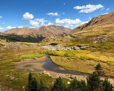 Photos from a hike at Herman Gulch, Colorado in September, 2018. This was a trail with plenty of beautiful scenery of mountain peaks, dense forest, open meadows, long views, creeks, and a lake. Though there was plenty of forest around, the trail was mostly exposed. It was not busy and fall was a great time of year to be there. Part of this trail is shared with the Continental Divide trail. Herman Lake is at the top, the presumed destination of this trail. However, there's lots to explore beyond the lake, including the base of Pettingell Peak.
